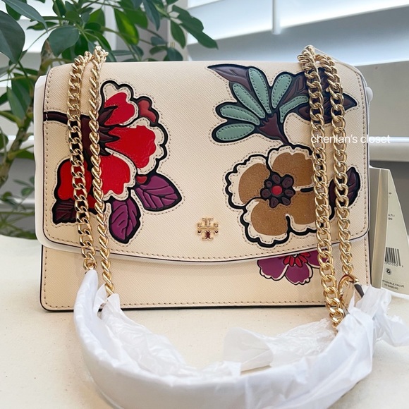 🌈NeW! Tory Burch Emerson Applique Flap Floral Shoulder Bag - Picture 4 of 13